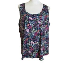 Faded Glory Navy Blue Floral Print Tank Top Size XXL